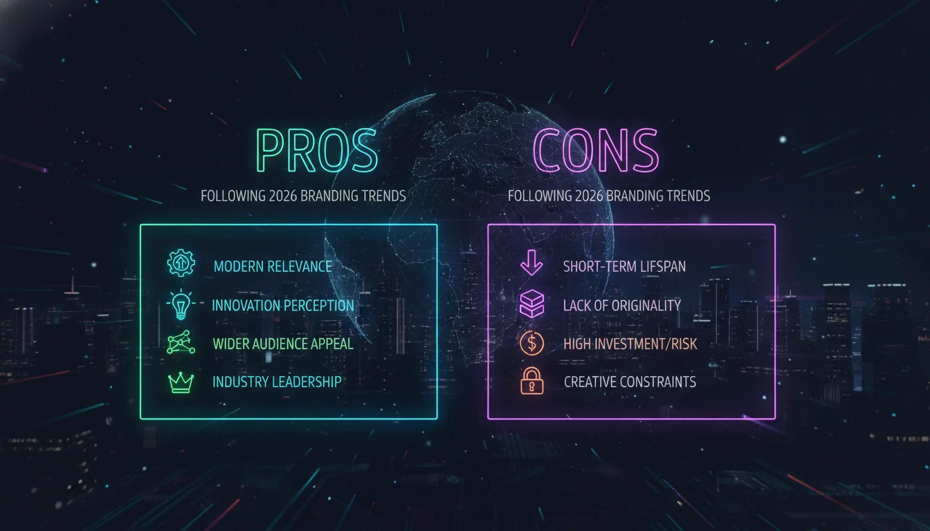 Pros and Cons of Following 2026 Branding Trends — illustrated overview
