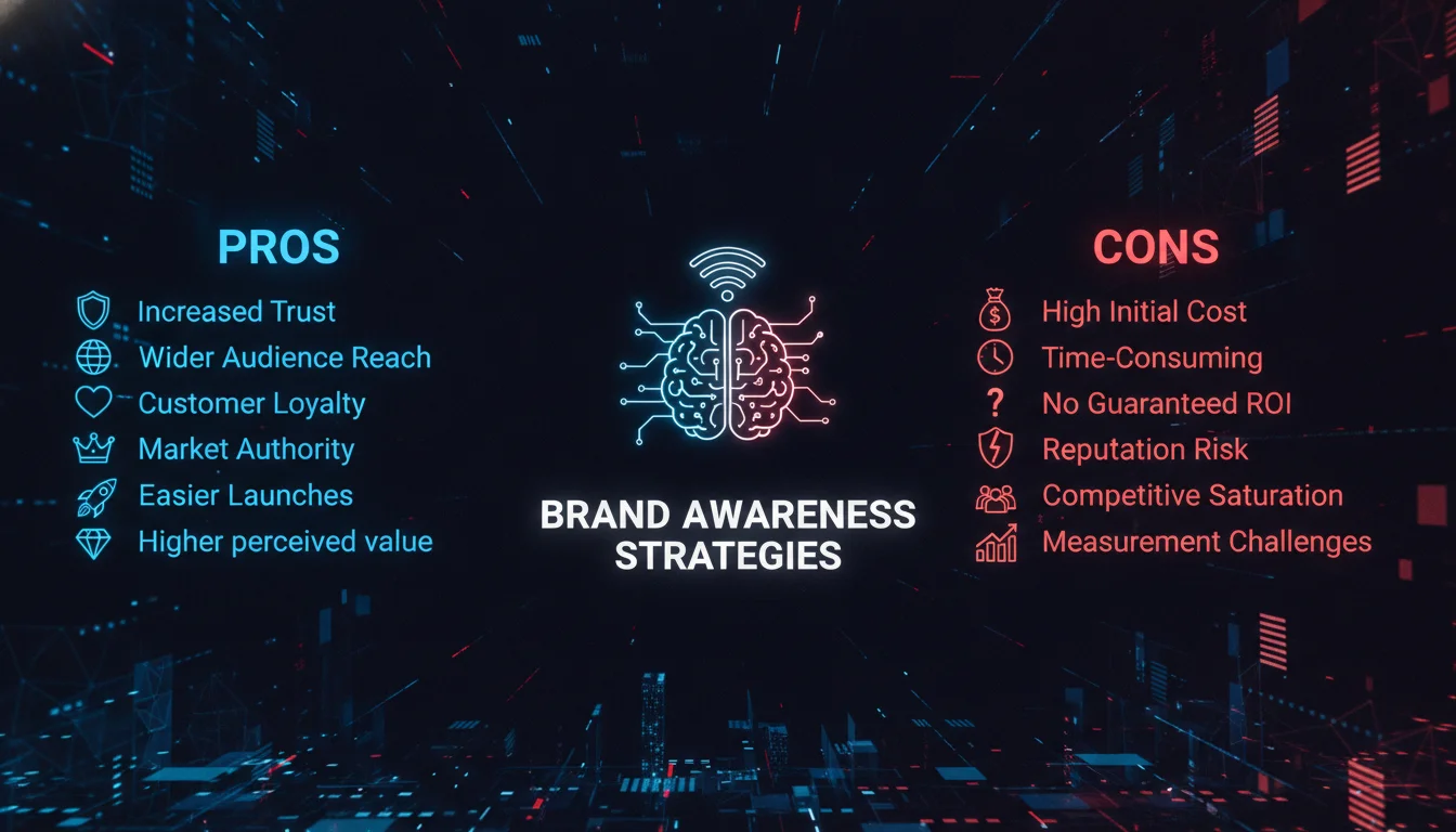 Pros and Cons of Brand Awareness Strategies — illustrated overview
