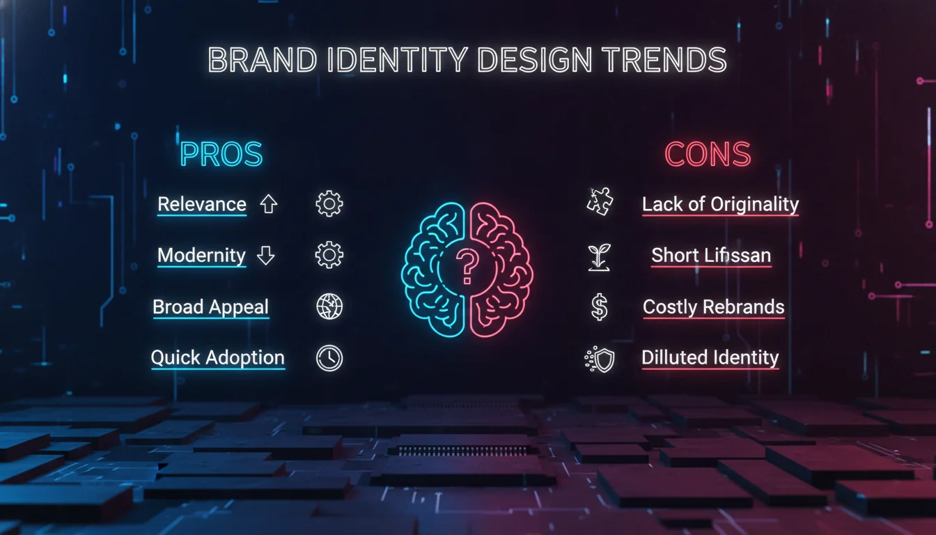 Pros and Cons of Following Brand Identity Design Trends — illustrated overview