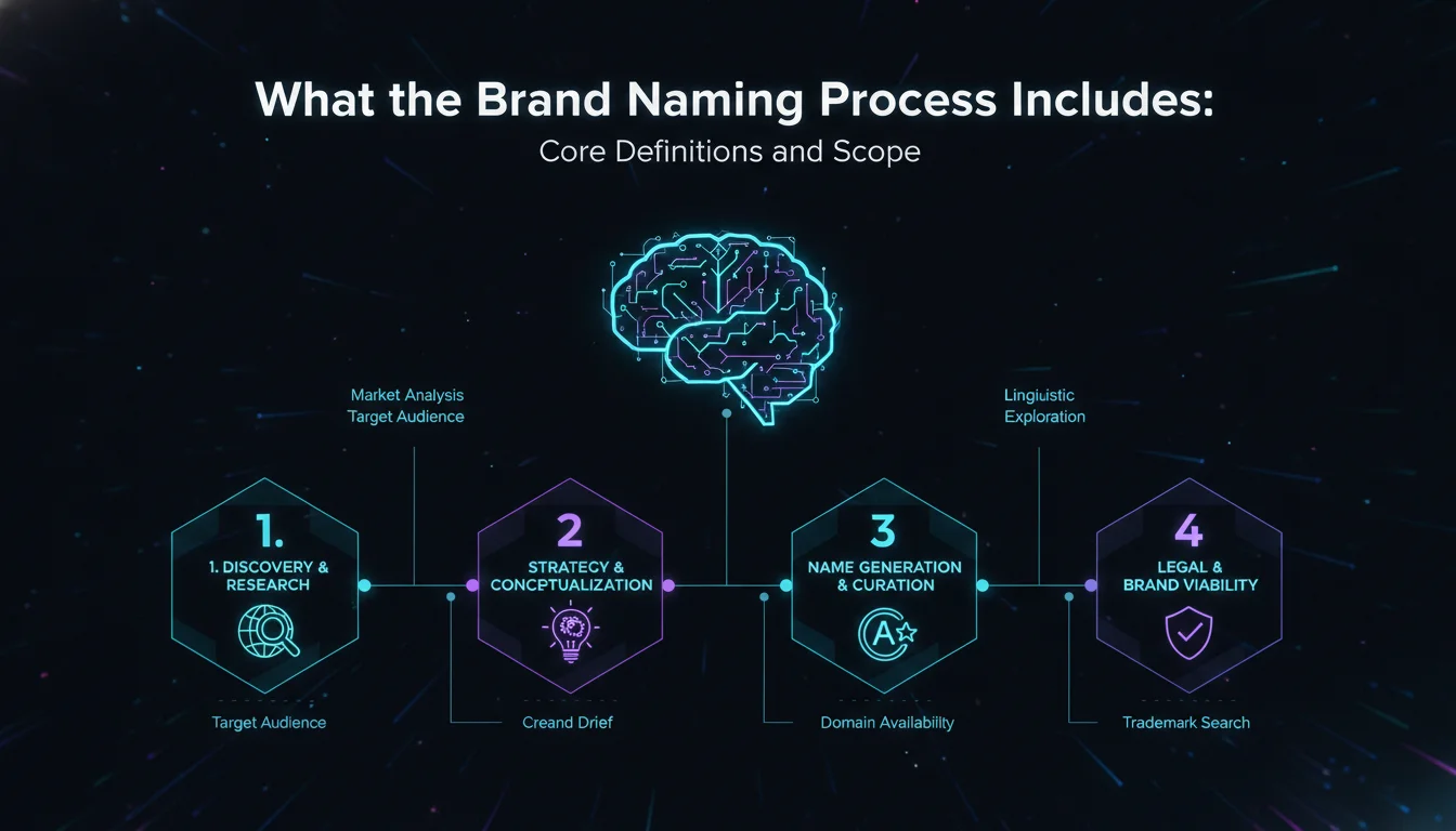 What the Brand Naming Process Includes: Core Definitions and Scope — illustrated overview