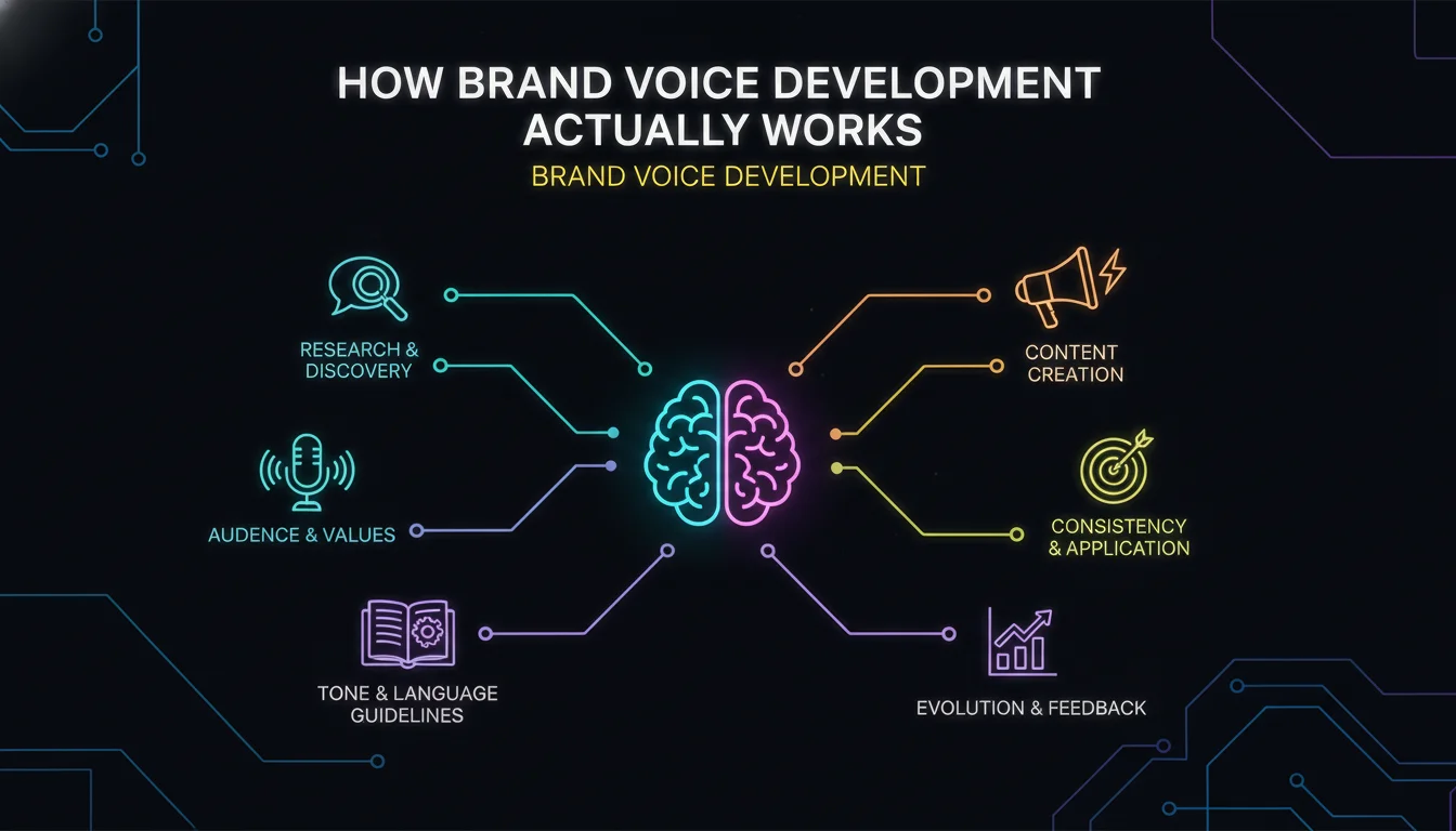 How Brand Voice Development Actually Works — illustrated overview