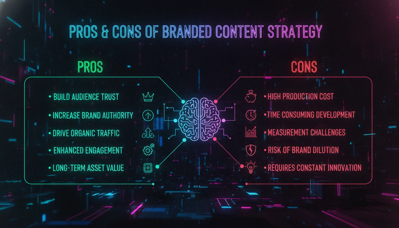 Visual guide to Pros and Cons of a Branded Content Strategy