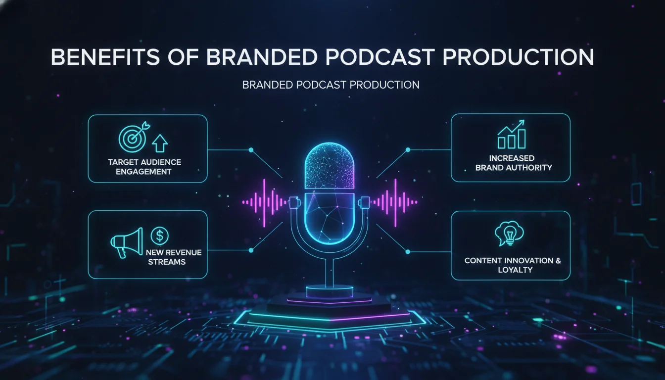 Benefits of Branded Podcast Production — illustrated overview