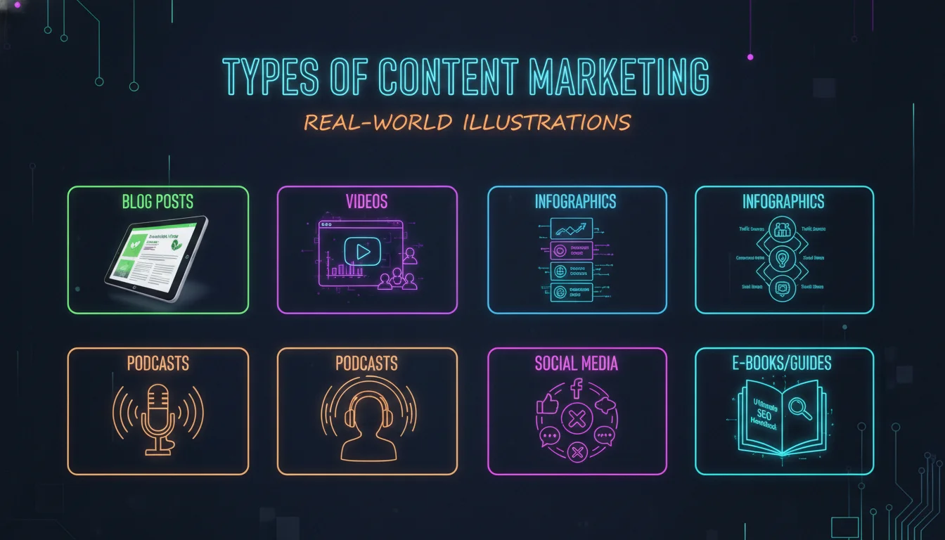 Visual guide to Types of Content Marketing with Real-World Illustrations