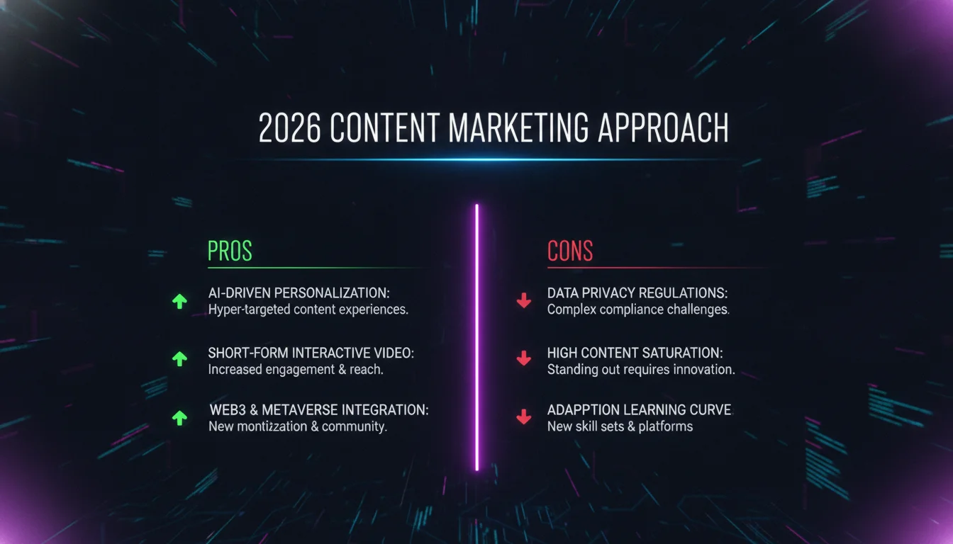 Pros and Cons of the 2026 Content Marketing Approach — illustrated overview