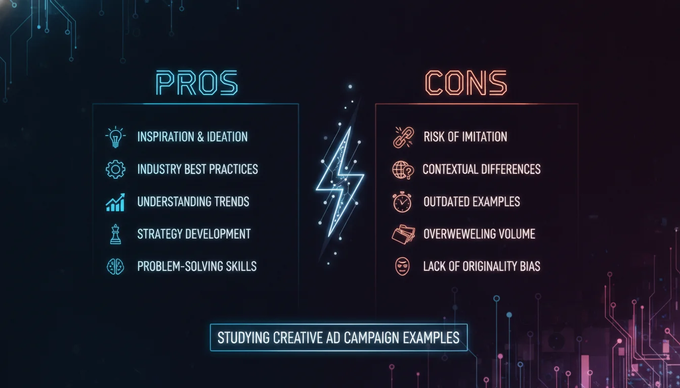 Pros and Cons of Studying Creative Ad Campaign Examples — illustrated overview