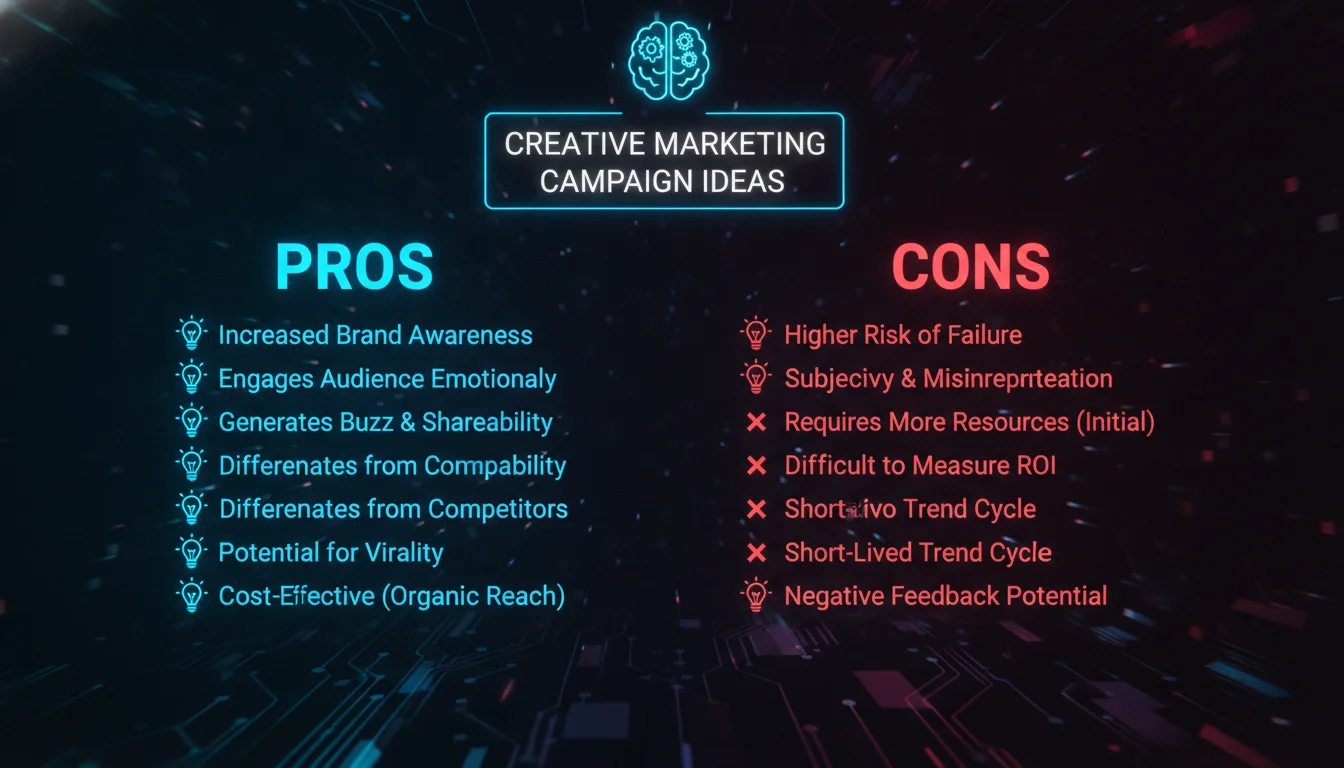 Pros and Cons of Creative Marketing Campaign Ideas — illustrated overview
