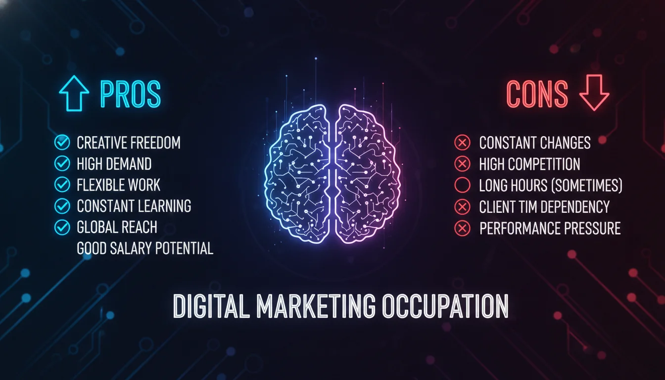 Concept illustration for Pros and Cons of a Digital Marketing Occupation