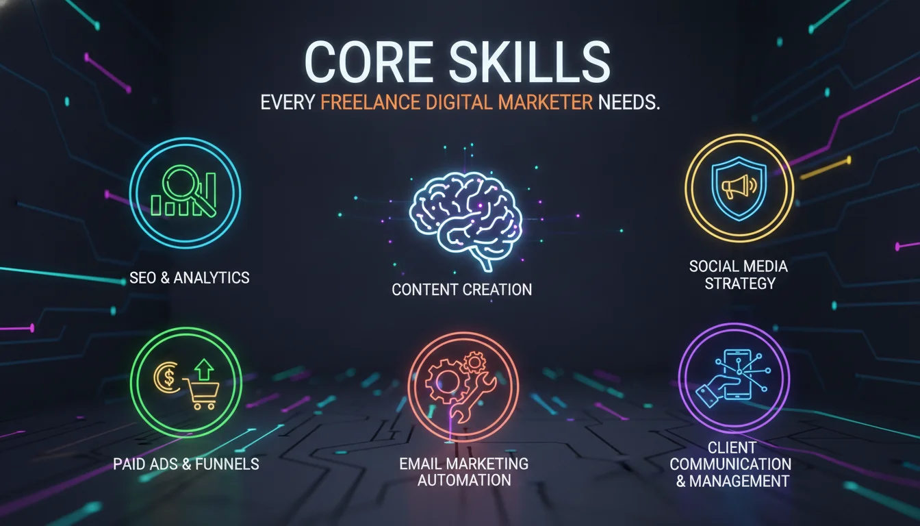 Concept illustration for Core Skills Every Freelance Digital Marketer Needs