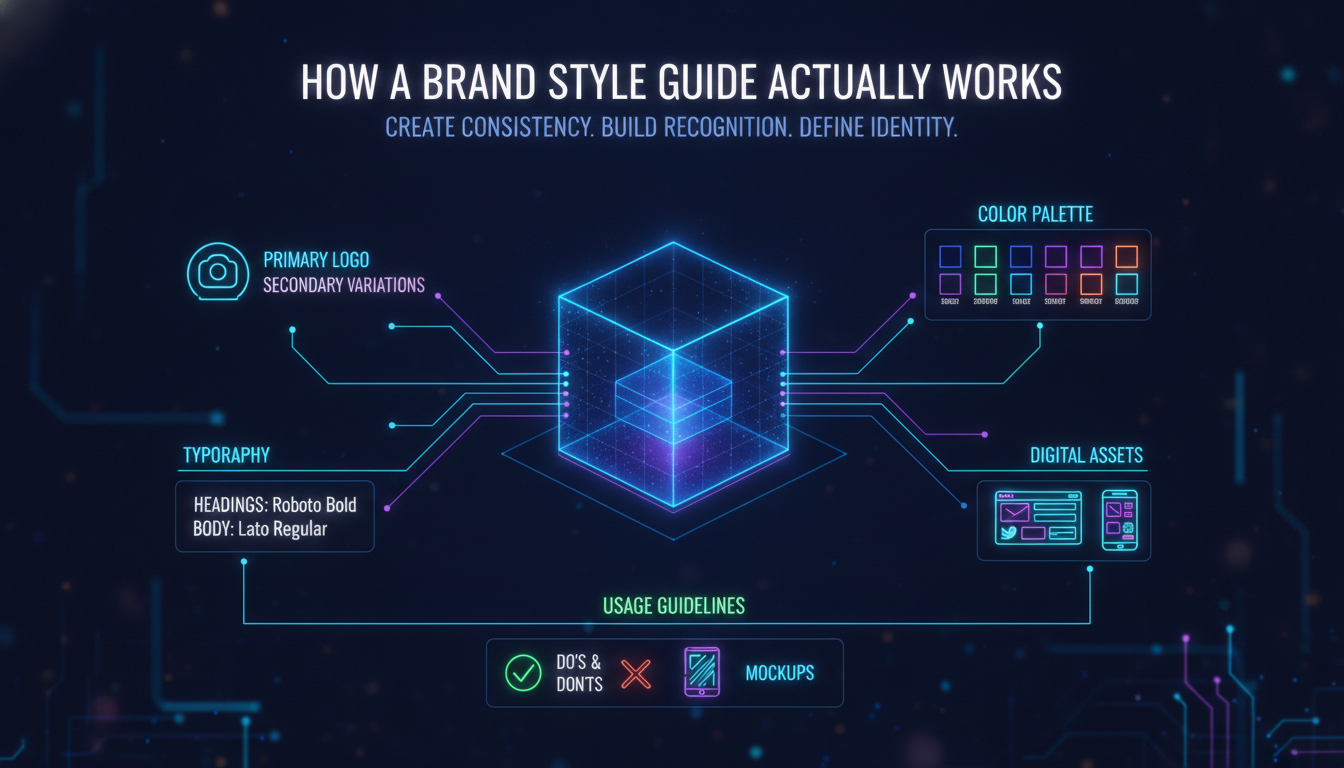 How a Brand Style Guide Actually Works — illustrated overview