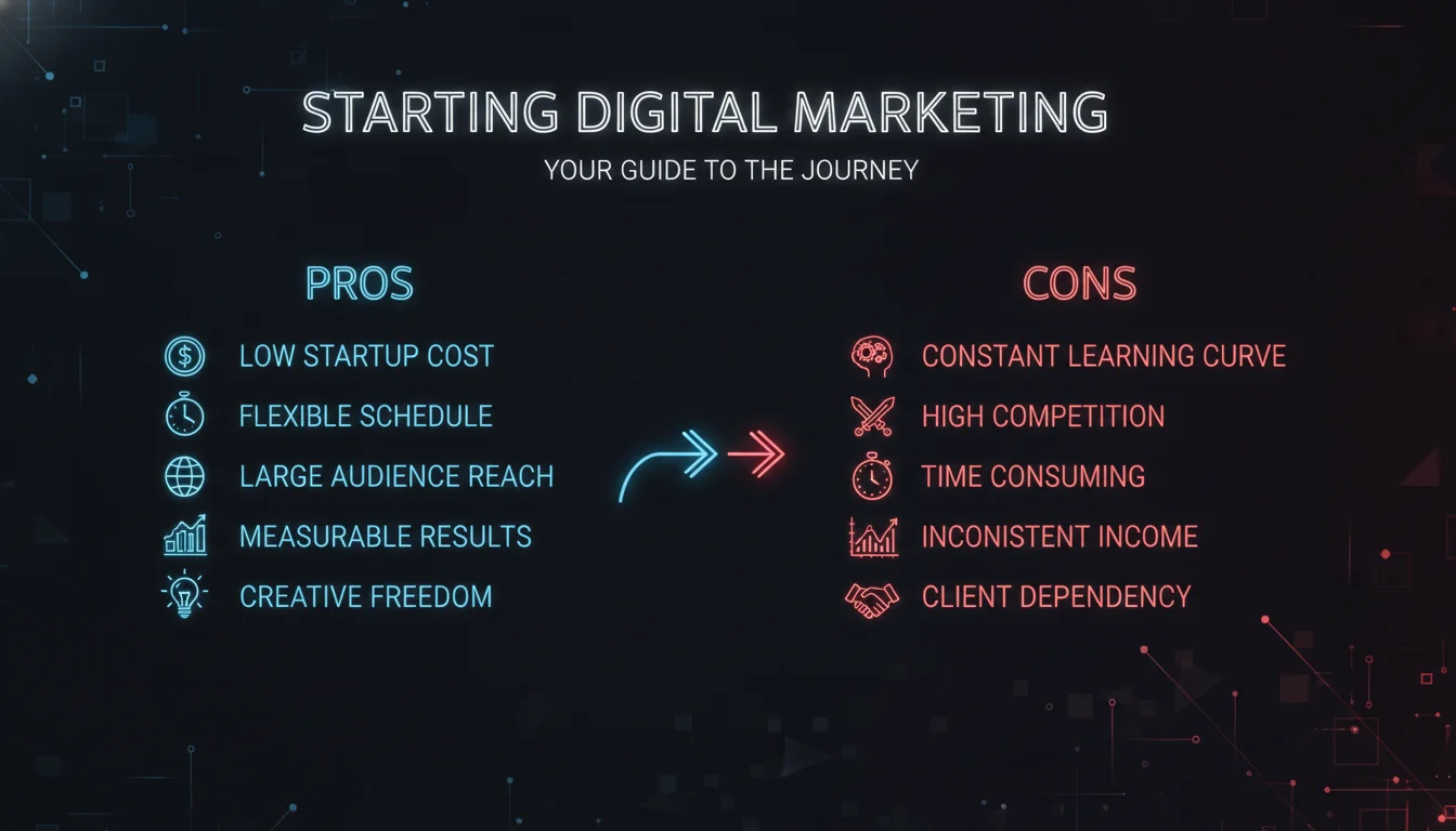 Pros and Cons of Starting Digital Marketing — illustrated overview