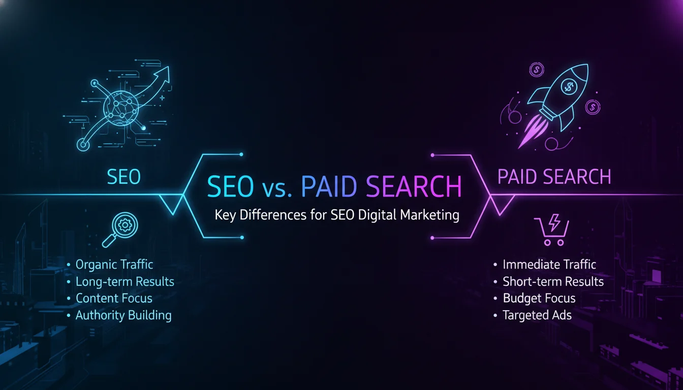 Concept illustration for SEO vs. Paid Search: Key Differences