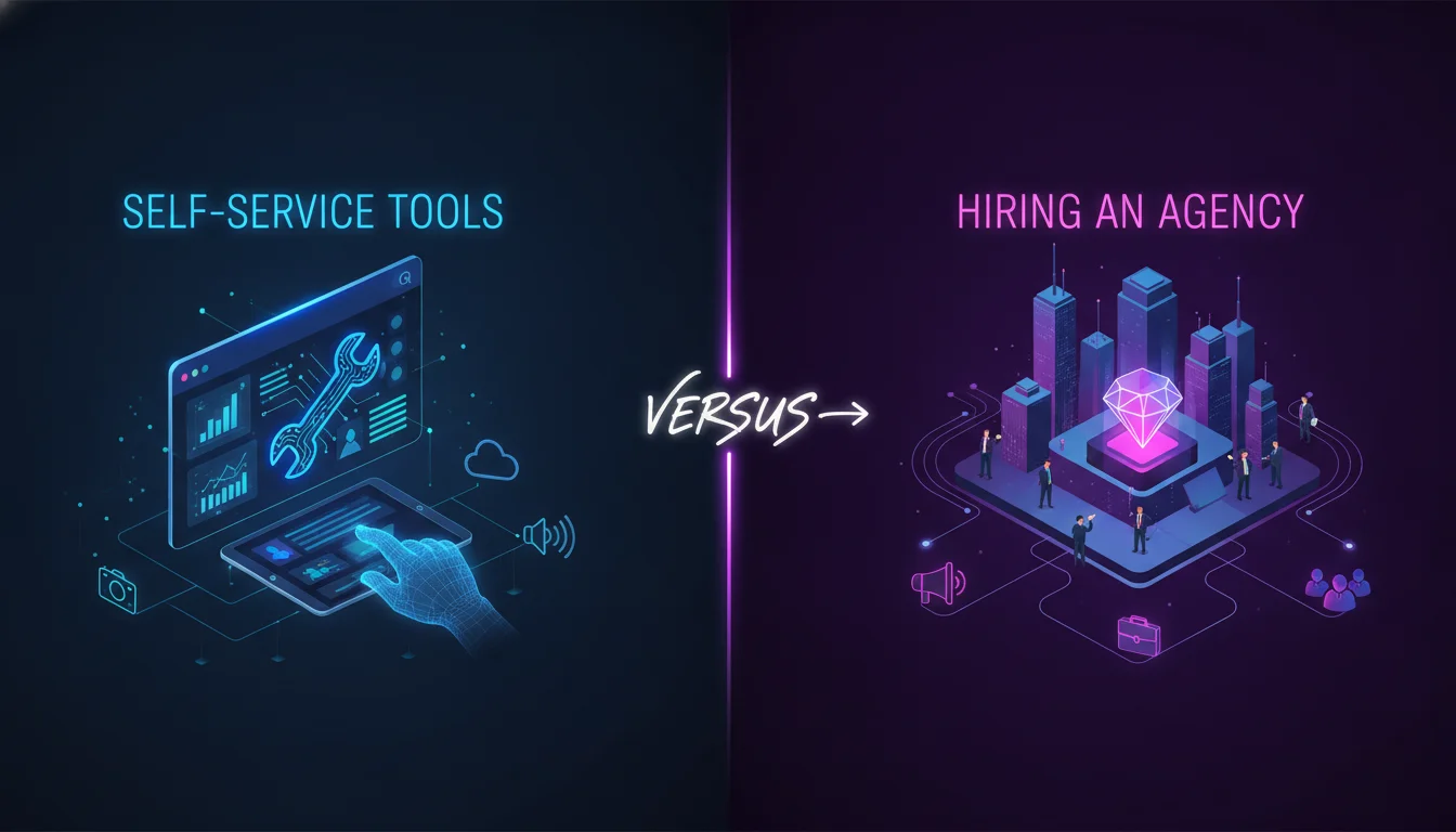Concept illustration for Self-Service Tools vs. Hiring an Agency