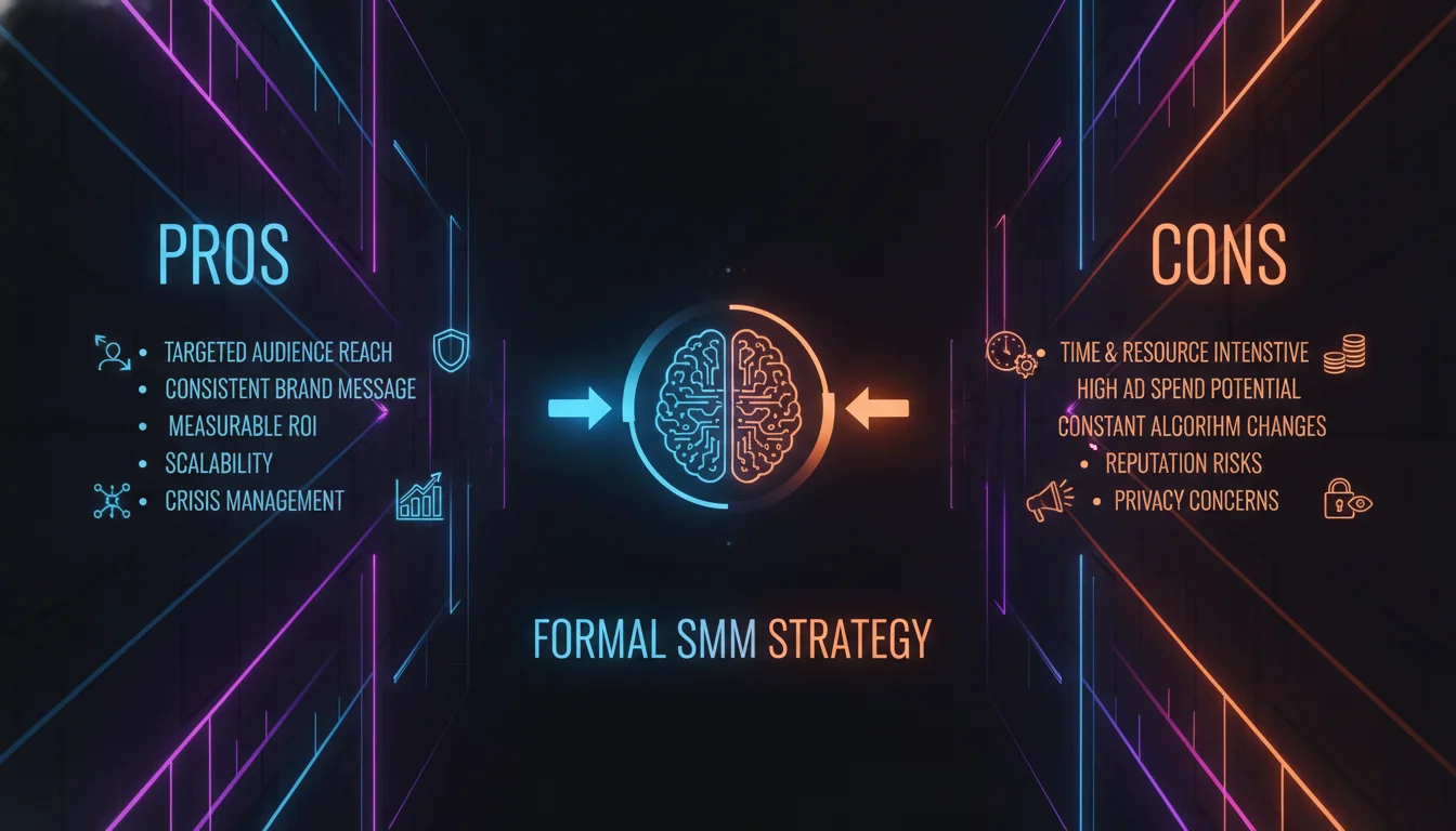 Visual guide to Pros and Cons of a Formal Social Media Marketing Strategy