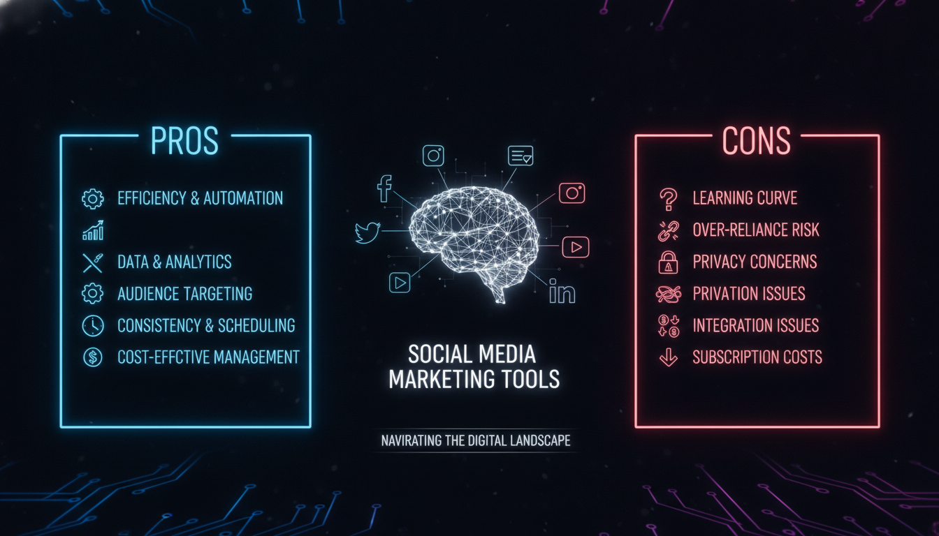 Concept illustration for Pros and Cons of Using Social Media Marketing Tools
