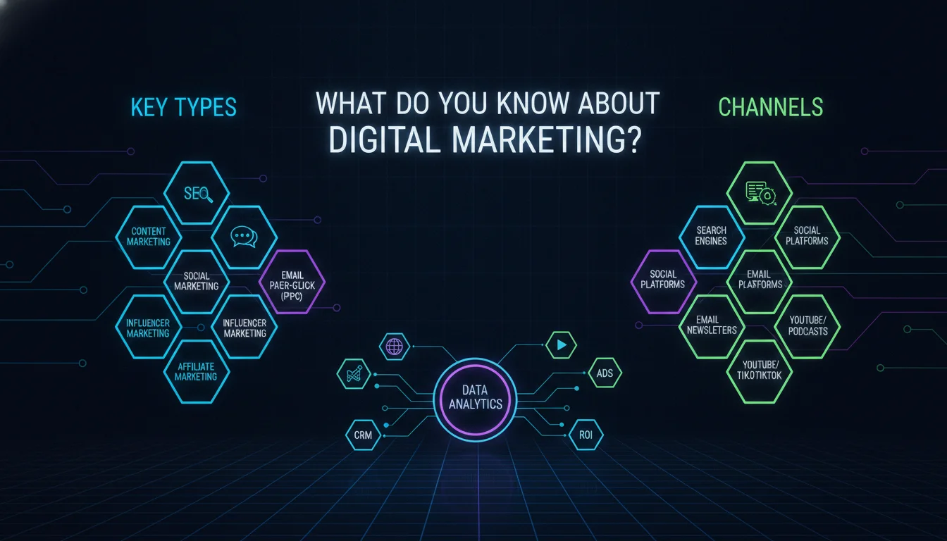 Key Types and Channels of Digital Marketing — illustrated overview